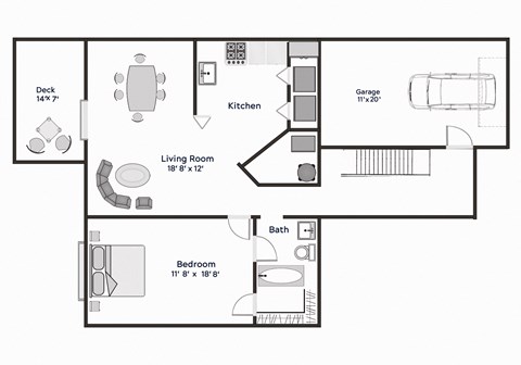 The Maple- One Bedroom One Bathroom Floor Plan at The Village at Bridgewater, Bridgewater